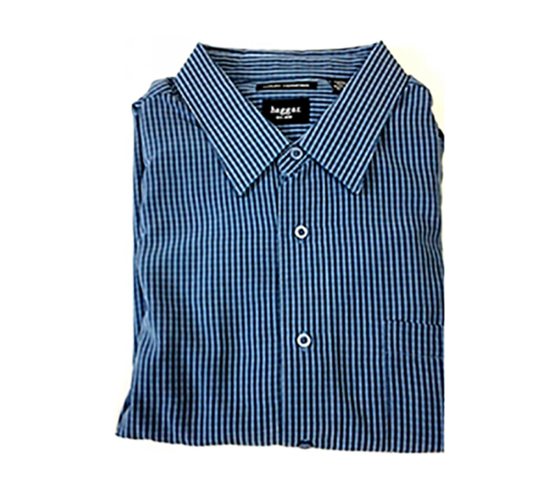 Velcro® Adapted Denim Blue/Black/White Mini Plaid Long Sleeve Shirt