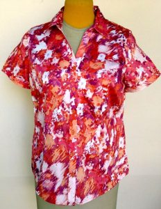 Velcro Adapted Blouse Shades of Orange Pink Purple and White Short Sleeve