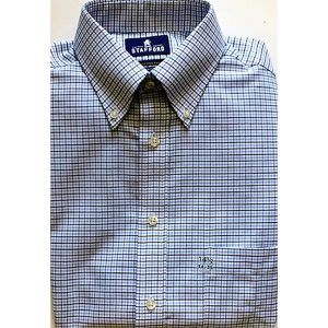 Velcro® Adapted Small Navy Plaid on White Long Sleeve Shirt